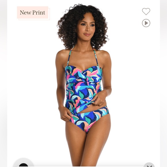 La Blanca swimsuit - tankini set with ruching on front “painted leaves” print - Picture 3 of 6